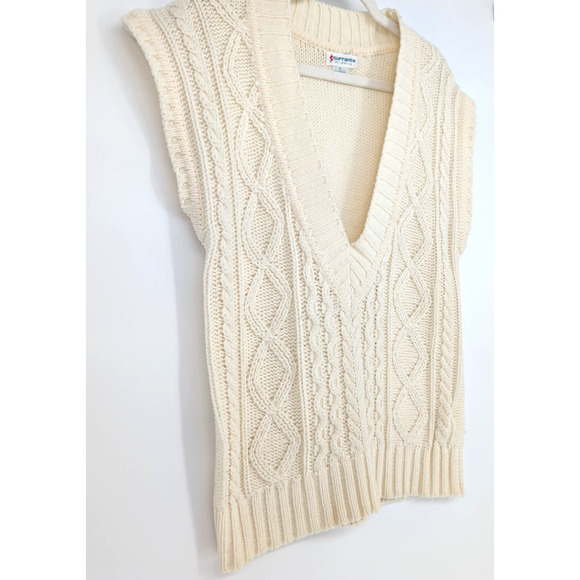 Vintage Currants Cream Cable Knit Deep V Sweater Vest Small Grandpacore Preppy - Picture 4 of 8